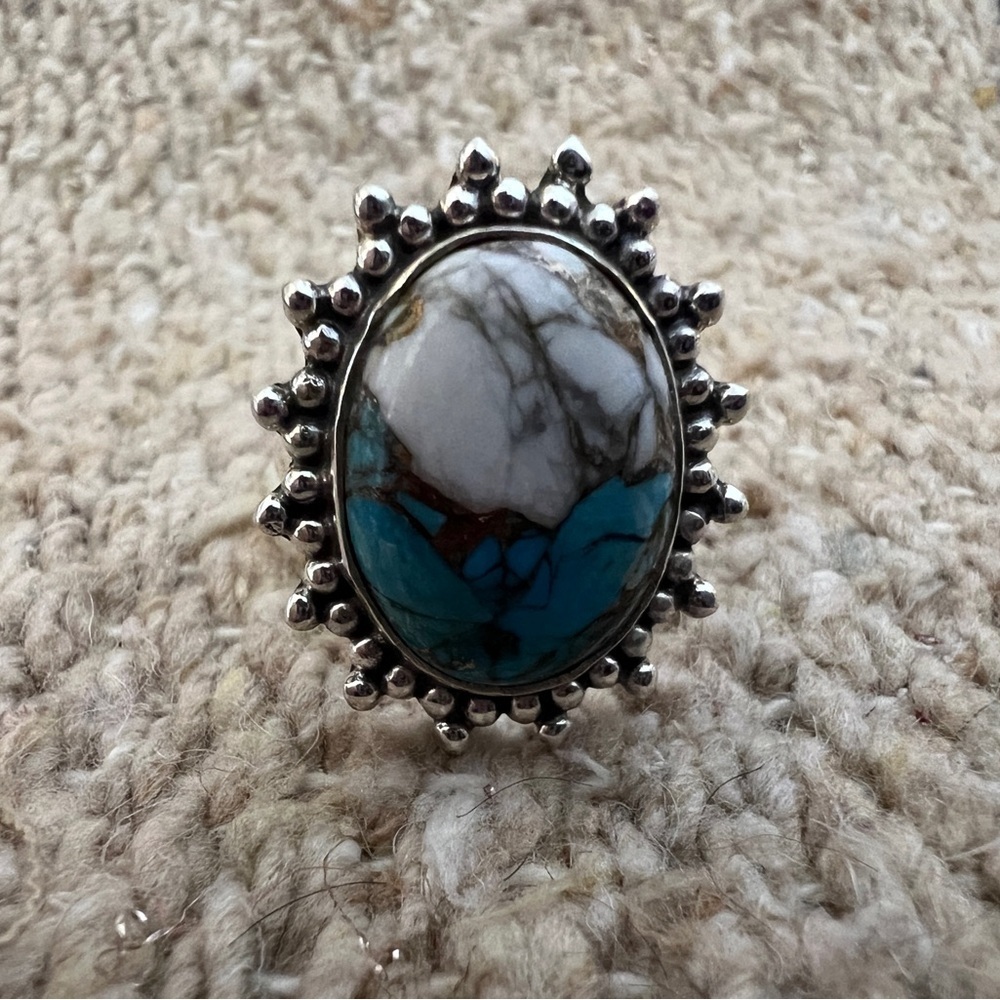 ❤️ Kingman Dahlia Turquoise 925 Navajo Southwestern Size 7.75 Ring 5.6 Gm - Picture 9 of 17